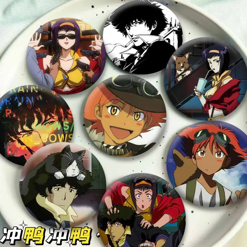 Cartoon Character Spike Spiegel Faye Valentine Edward Badge Anime Peripheral Lapel Pin Handmade Round Brooch Cosplay Accessories