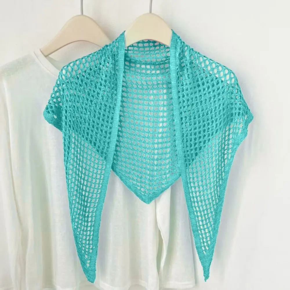 Simple Solid Color Triangular Shawl Y2K Korean Knitted Hollow Out Scarf Headband Bohemian Silk Scarf Scarf Accessories