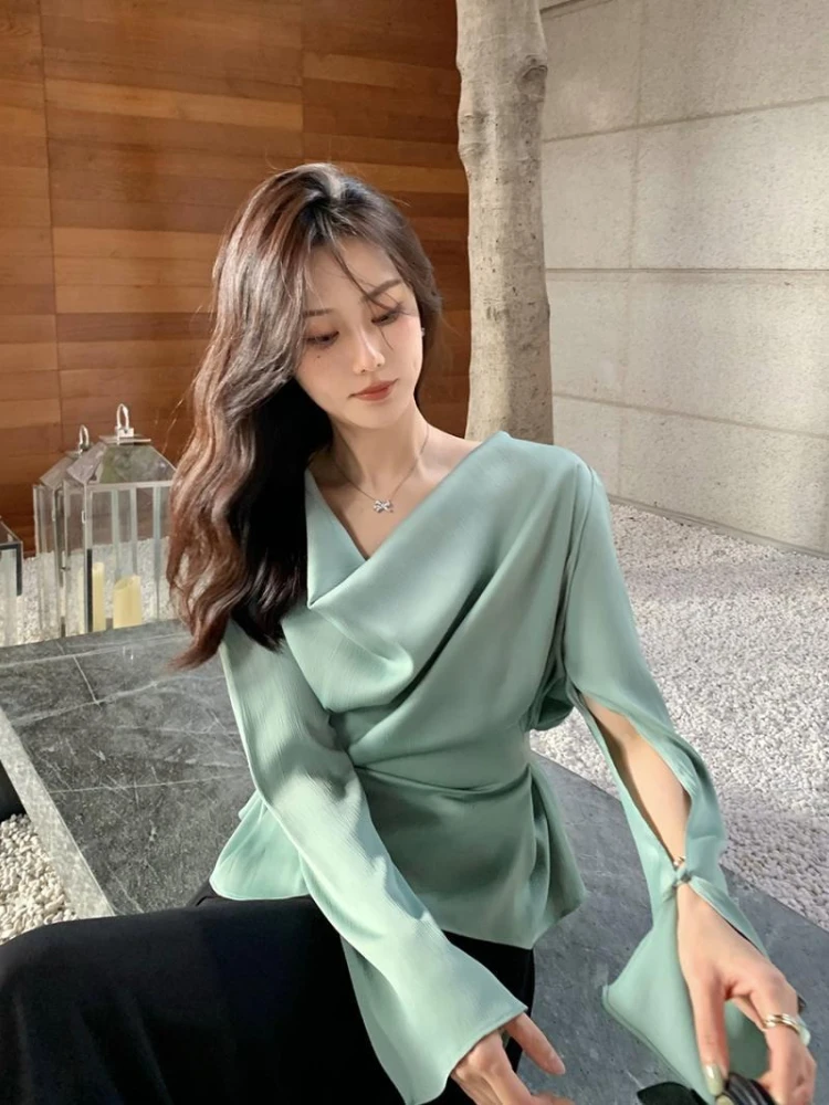 

Women's Shirt and Blouse Lace-up Novelty 2025 Basic Luxury Designer New Collection Youthful Elegant Tunic Cute Solid Female Tops