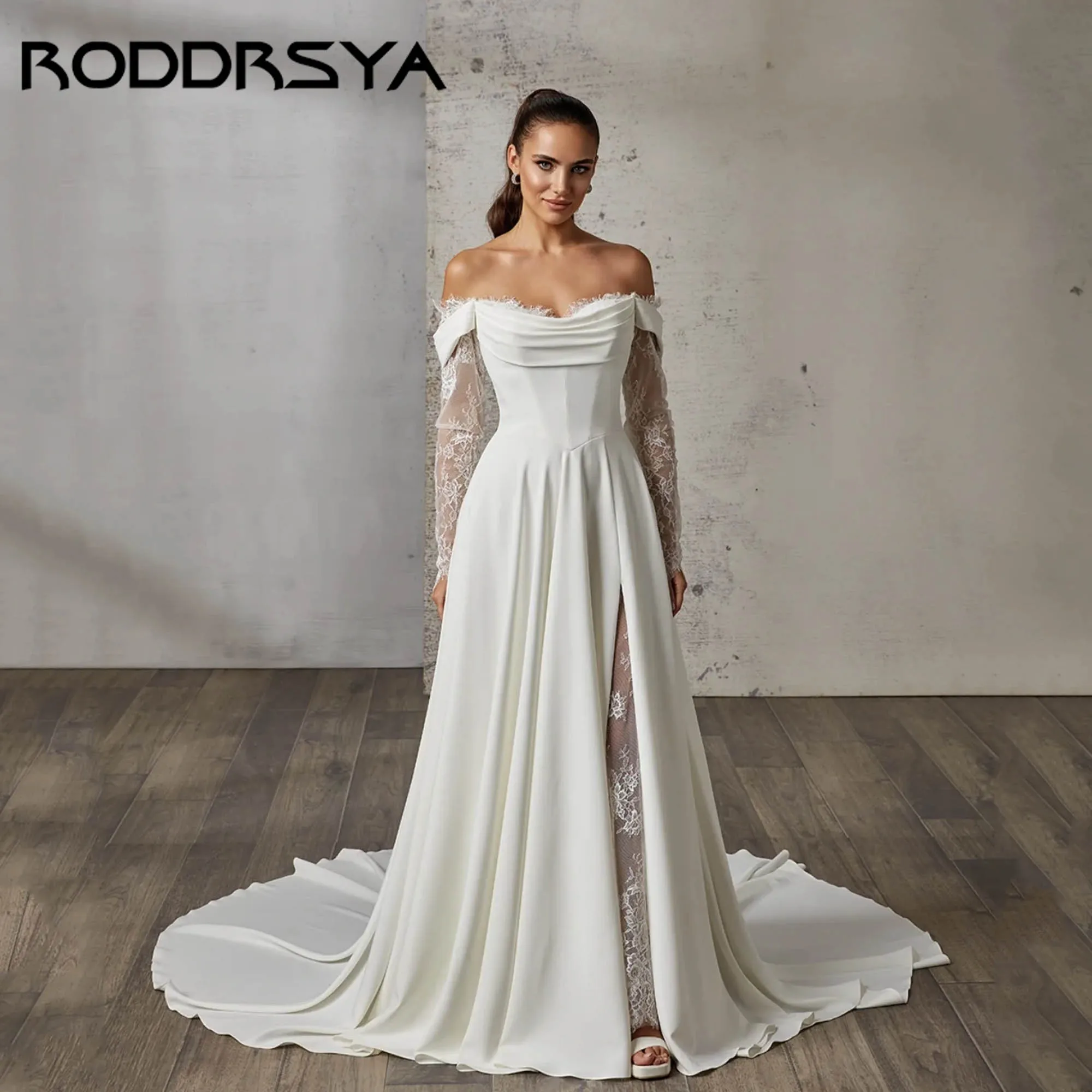 

RODDRSYA Minimalist Soft Satin Wedding Dress 3/4 Lace Sleeves A-line Bridal Gown Sweetheart Elegant vestidos de novia Customized