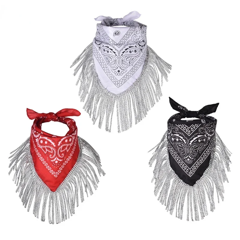 

Heitou Diamond Fringed Bandana 53CM Polyester Cashew Nut Hip Hop Street Dance Headband Multi functional Wedding Party Wraps