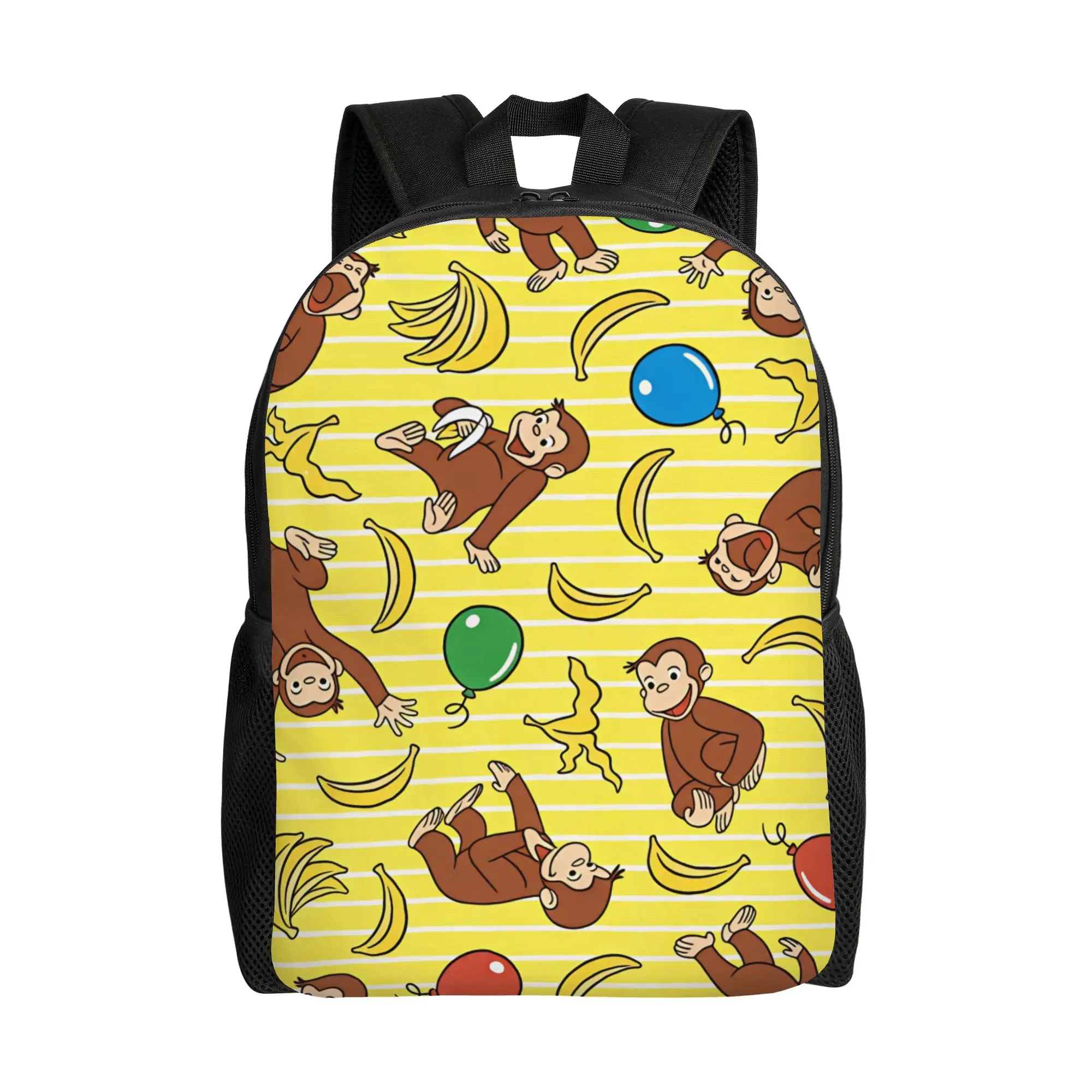 Curious George Banana Balloon Stripe Backpack  Hiking Backpacks Youth Design Breathable School Bags Pretty Rucksack