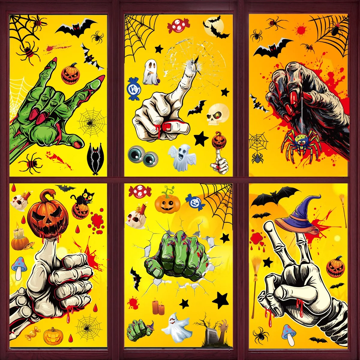 Halloween Decors Sticker Blood Handprint Pumpkin Window Sticker Ghost Festival Ghost Hand Spider Glass Sticker Trick or Treat