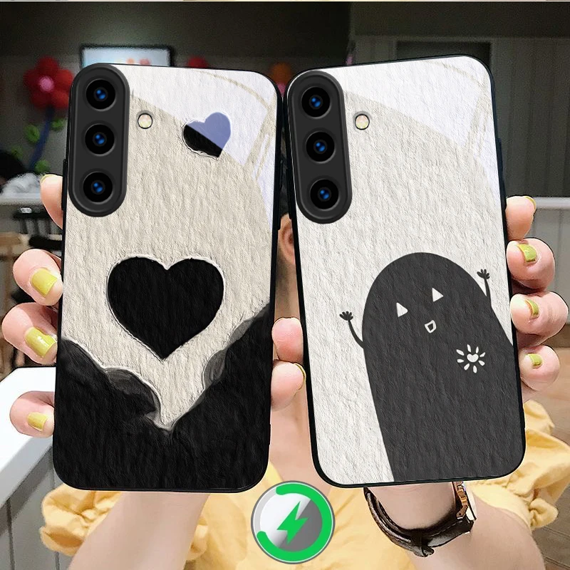 Black and White Whispers Suitable For Samsung Galaxy S25 Ultra S20 FE S21 S22 S23 Plus S24 S26 Edge magnetism Glass Phone Casee