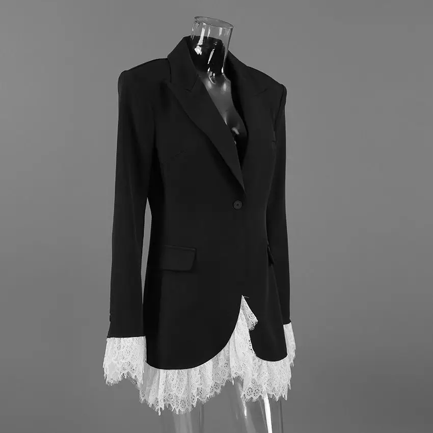 2025 Autumn V-neck Lace Edging Elegant Mini Suit Jacket