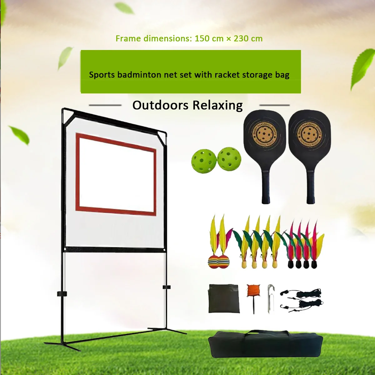 Attrezzatura per Allenamento Badminton con Rete, Borsa Portaoggetti e Palline a Molla per Pratica, Leggera e Portatile
