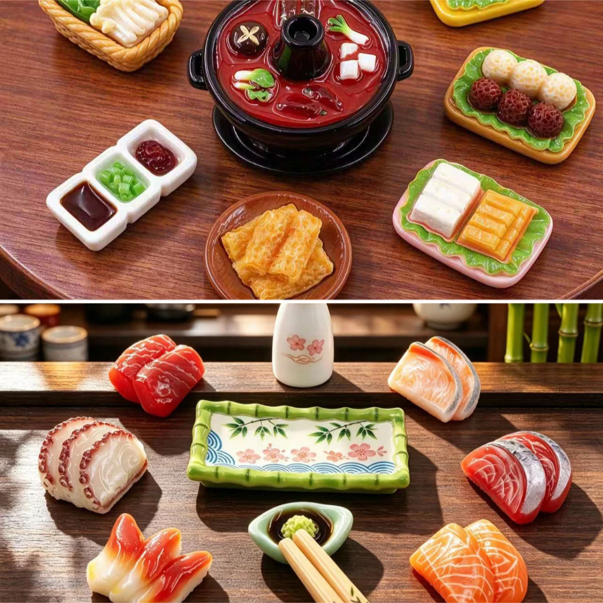 100pcs Kawaii Mini Sashimi Cooking Hot Pot Series DIY for Hairpin Keychain Earrings Scrapbook Dollhouse Accessories