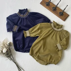 2024 New Autumn 0-24M Baby Girls Clothing Korean Style Climbing Suit Long Sleeved Solid Color Corduroy Toddler Baby Girls Romper