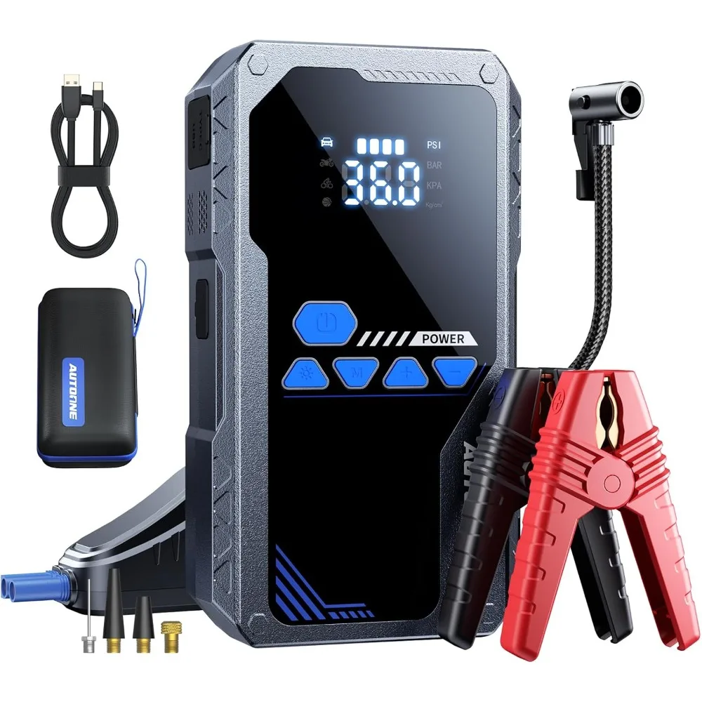 Arrancador de batería 8000A con compresor de aire (todos los gases/12L diésel), arrancador de puente de coche portátil de 150PSI