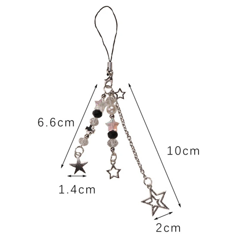 Goth Y2K Phone Charm Star Pearl Keychain Pendant Kawaii Key Chain Bag Beaded Phone Chain Cute Accessory For Girls Women Jewelry