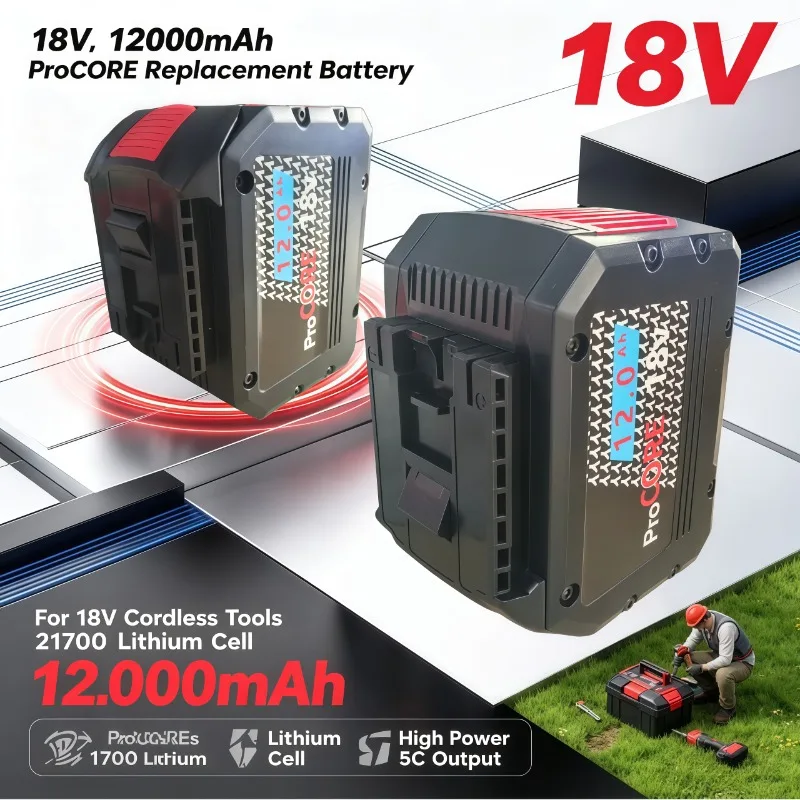 ProCORE Series 18V 12000mAh Battery Replacement, 21700 5C Cells, Suitable for BAT609 BAT618 GBA18V Cordless Tools