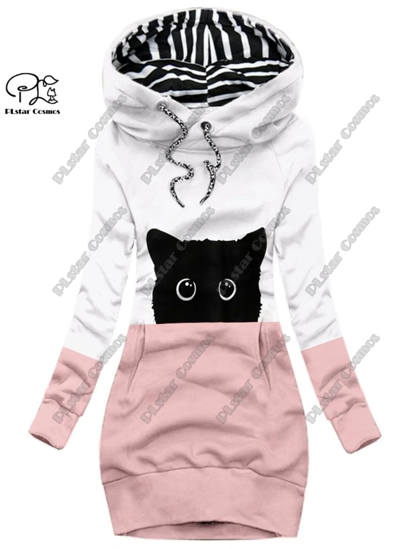 PLstar Cosmos-Sudadera larga con estampado 3D para mujer, vestido con estampado de animales, bonito patrón de gato, informal, adelgazante, M-3