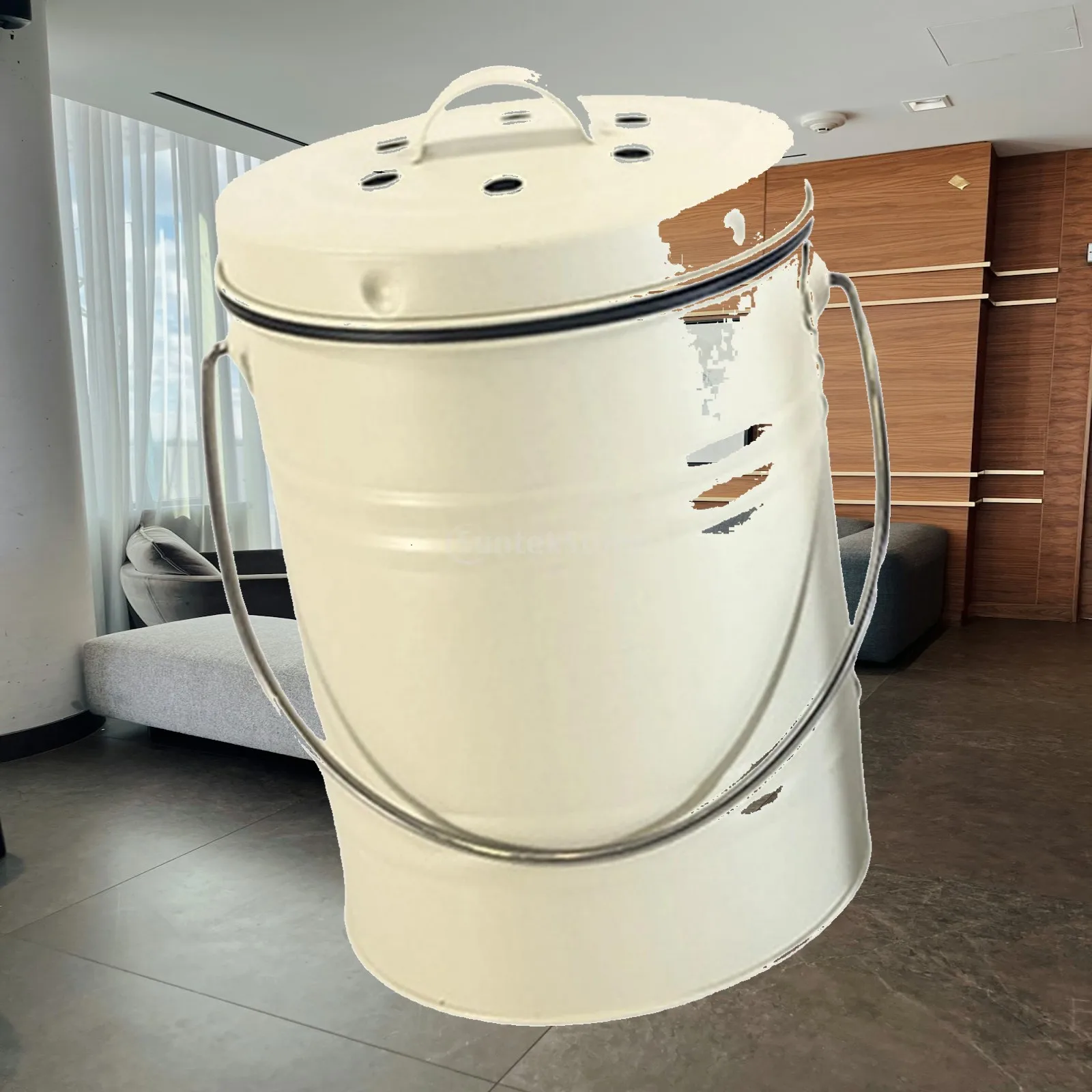 Metal Compost Bin Counter Top Portable Waste Bin with Lid Easy to Clean Food Recycling Container for Household