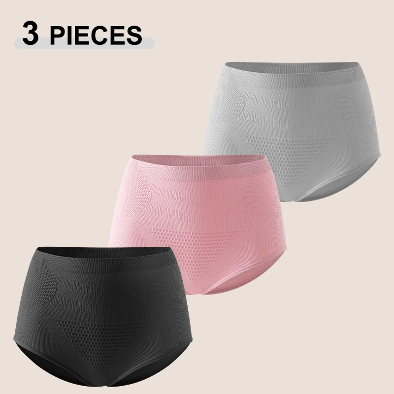 3-teiliges Set Nahtlose Bauchkontroll-Höschen für Frauen, sexy, elastisch, hohe Taille, körperformend, bequem, atmungsaktiv, Damen-Shapewear-Höschen