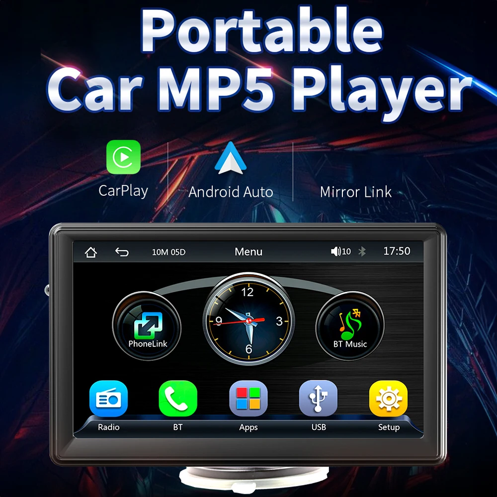 

7 Inch Multimedia Player Touch Screen Wireless Carplay Android Auto FM Radio Bluetooth-compatible Portable Car Stereo Mirrorlink