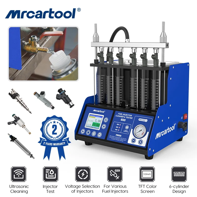 MR CARTOOL V310 Car GDI Fuel Injectors Tester Cleaning Machine Automotive Piezo Fuel Nozzle Washer 6 Cylinders VS AUTOOL CT400