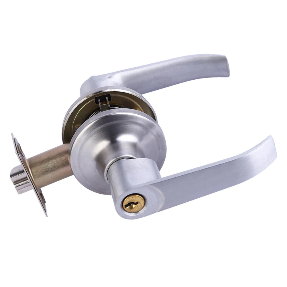 

1 set Stainless Steel Door Handle Lock Silver Lever with Keys for Bathroom Bedroom Safety Locks Home Hotel Privacy Needs