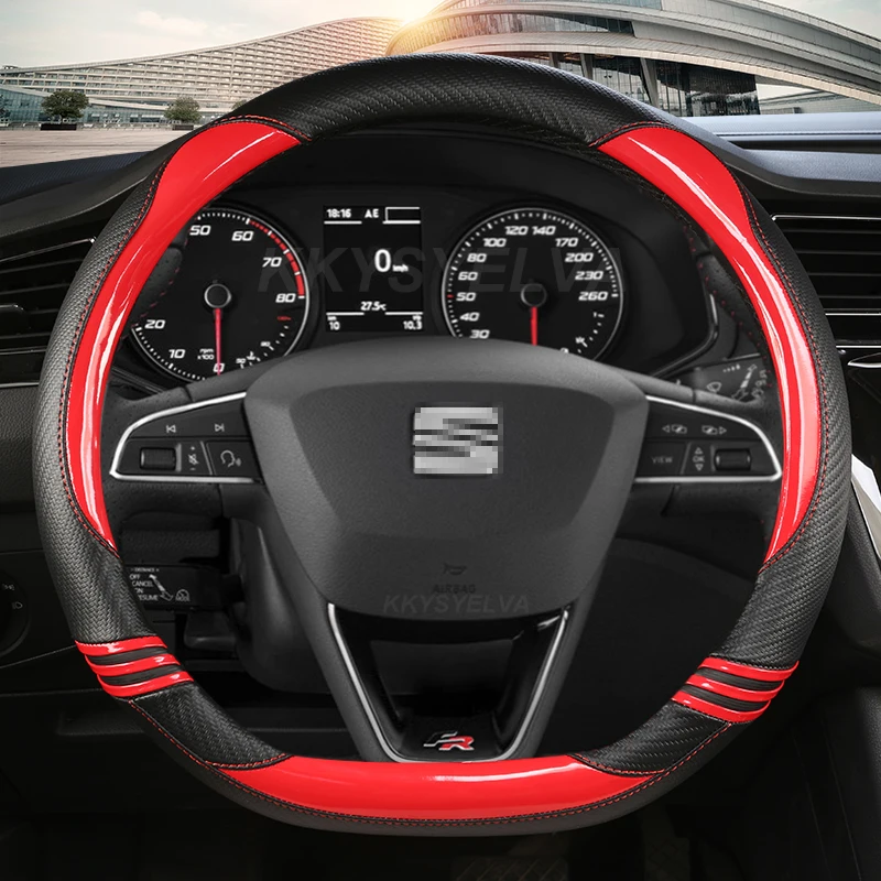 Carbon Fiber Leather D Shape Car Steering Wheel Cover For Seat Leon Cupra R Leon ST Cupra Leon ST Cupra Ateca Cupra Ateca FR