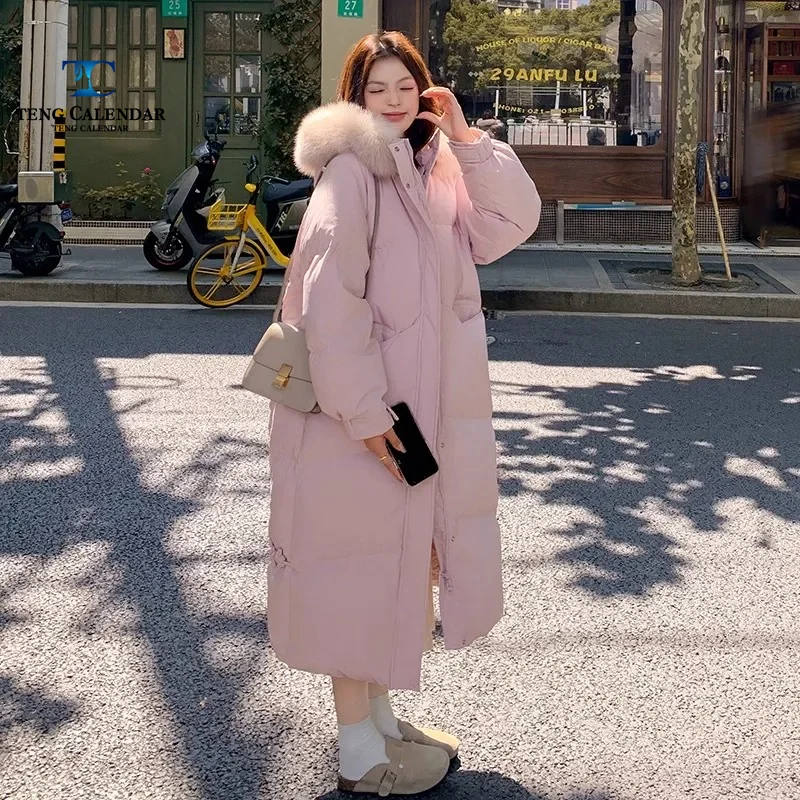 Winter Down Cotton Jacket, Mid To Long Over The Knee Thick and Warm Large Wool Collar Cotton Jacket, Women's 2026 New Model