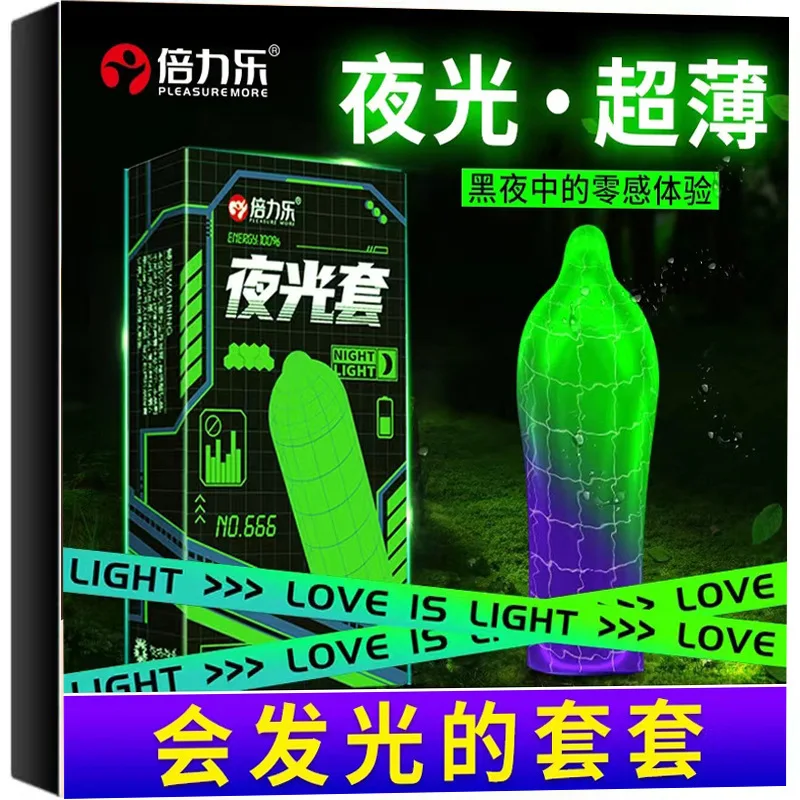 3 Pcs Fluorescent Night Light Glowing Condoms Men Women Contraception Luminous Condom Sex Products 4 Pcs Ultra-Thin Penis Sleeve