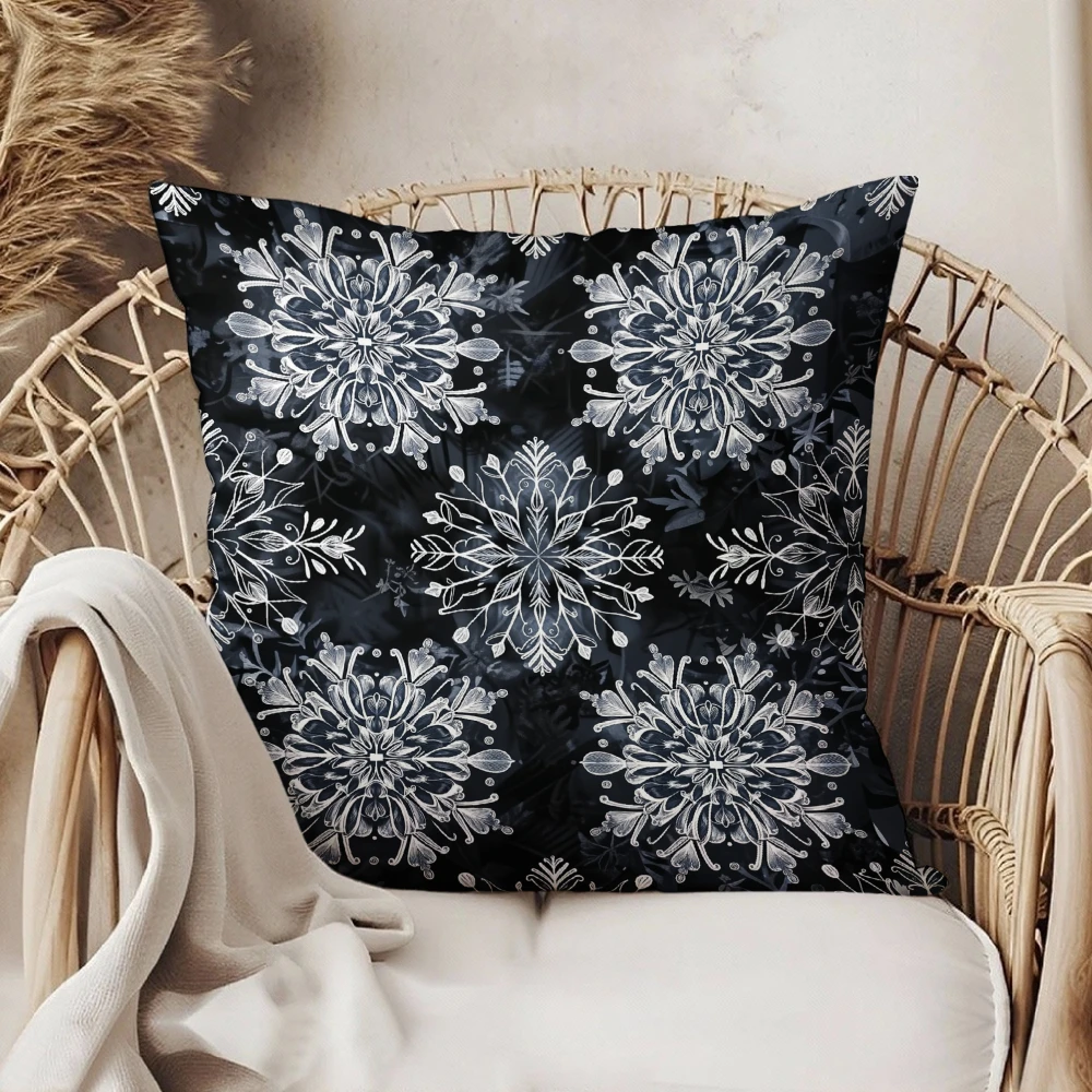 Square Throw Pillow Case Black White Floral Mandala Print Decorative Cushion Cover For Living Room Sofa Bedroom Home Decor