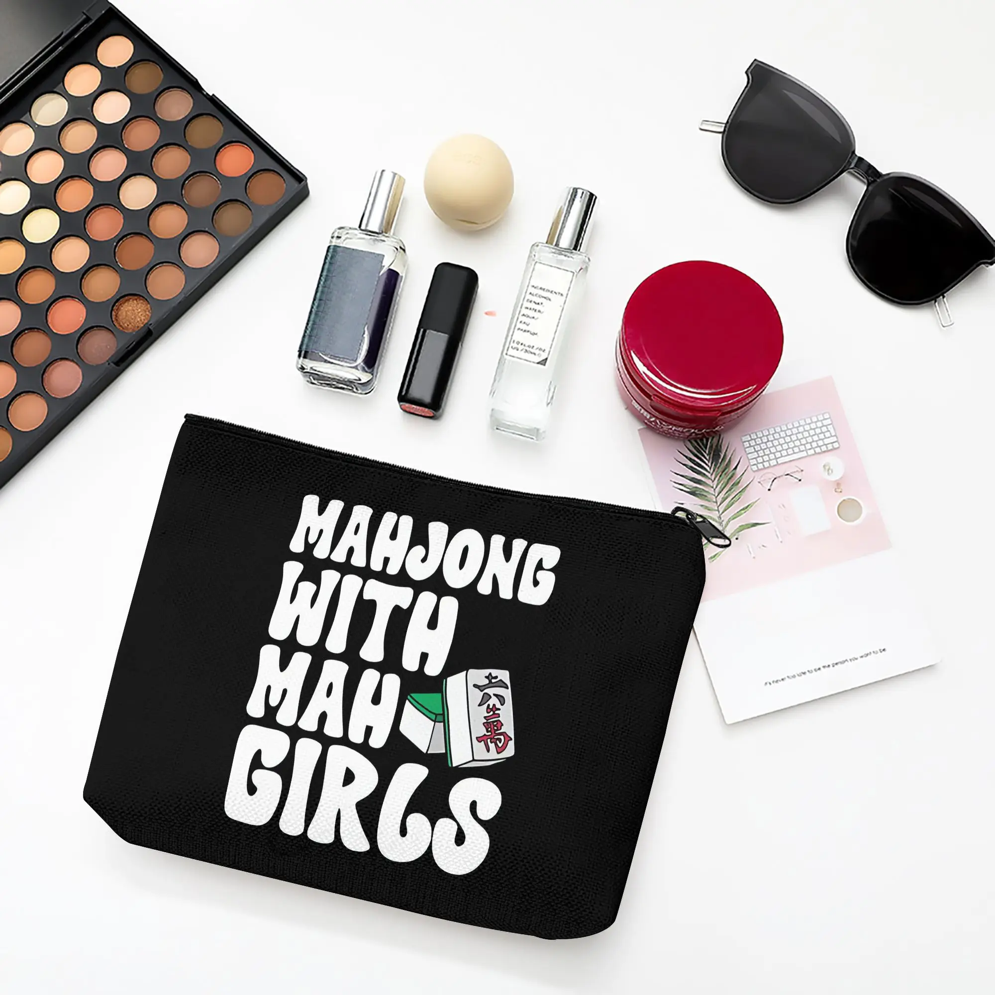 Mahjong-Themed Makeup Bag With Funny Mahjong - Travel-Friendly Compact Makeup Pouch Suitable For & Mahjong Fans Gift Easy To S