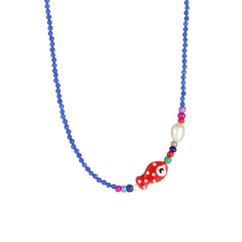 Fashion Bohemia Mini Fish Necklace Colorful Jewelry Beads Chain Choker Handmade Fish Pendant Necklace Summer