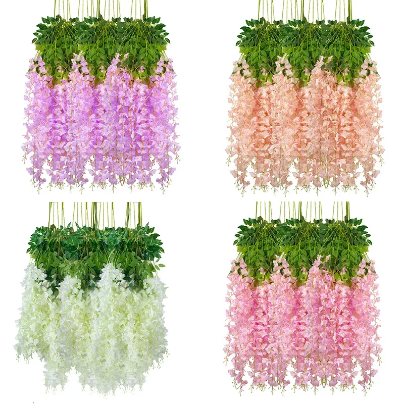 

12pcs Artificial Flowers Silk Wisteria Vine Fake Silk Hanging Flower for Wedding Party Garden Outdoor Greenery Home Wall Decor