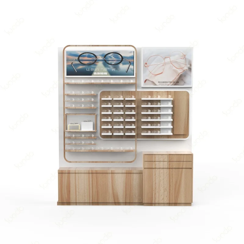 Sondo Wooden Optics Interior Showcase, Model Glasses Display Cabinet, Sunglasses Shop Display Cabinet, Custom