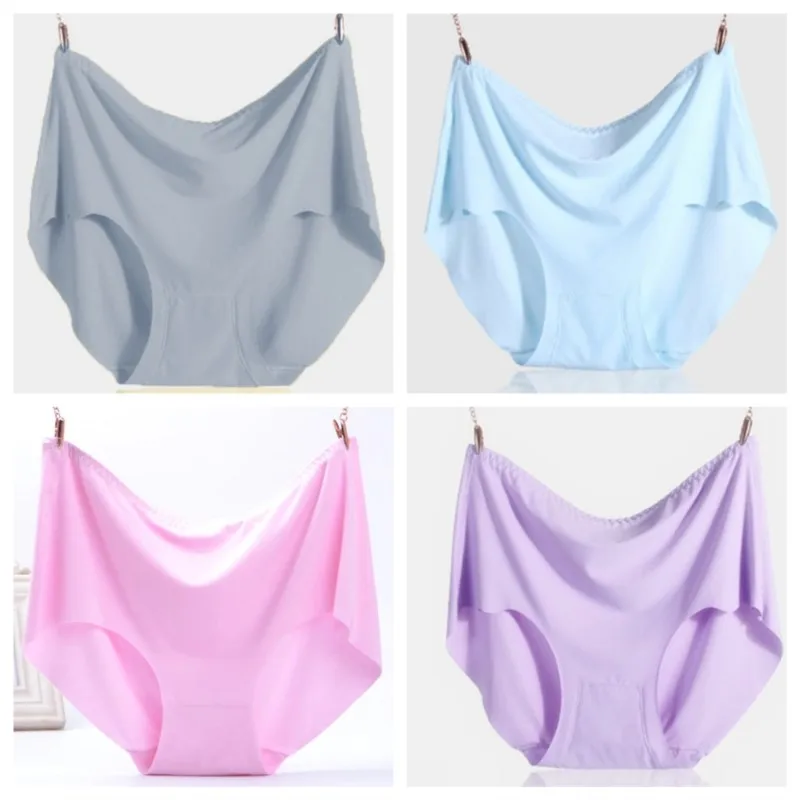 4pcs Women Plus Size Panties summer ice silk High Waist Ultrathin Breathable boyShort Sexy soft Underwear 55-125kg Extra Large