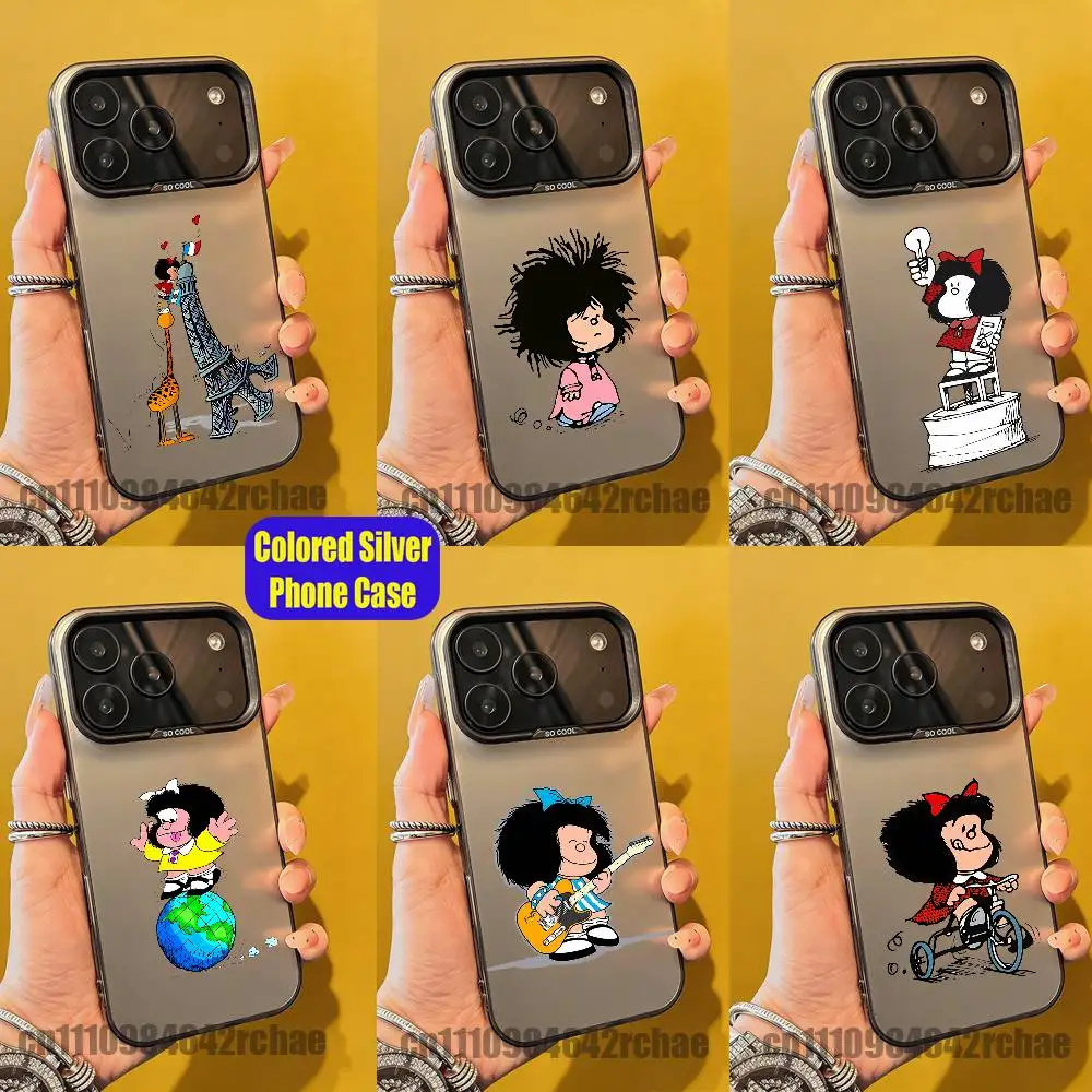

For Cartoon Cute M-Mafalda Girl Phone Case iPhone 15,17,11,14,13,16,12,E,Max,Plus,Air,Pro,Mini Colored Silver Cover