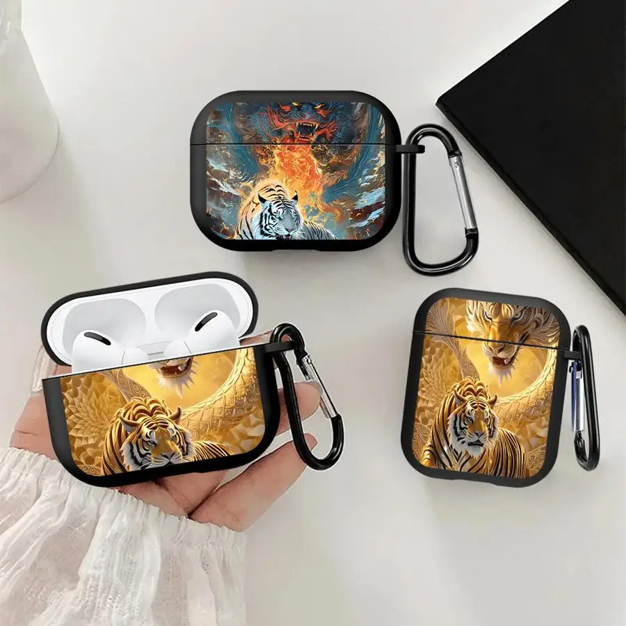 Fundas para Auriculares, Funda Protectora para Airpods 2 1 Pro2 4 3 Pro Pro3, Diseño Genial de Tigre y Dragón