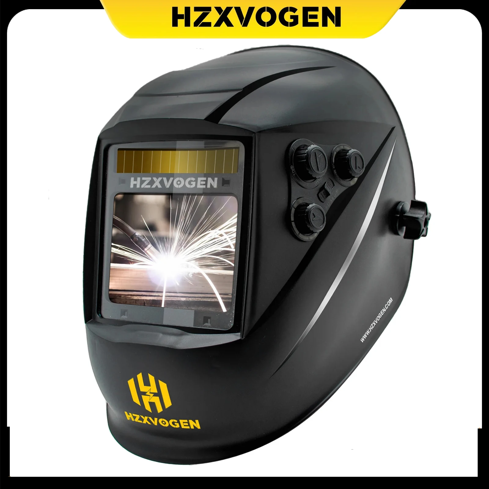 

HZXVOGEN Auto Darkening Welding Helmet 3.94”×3.82” Large Viewing Welding Hood True Color Solar Battery Powered Welder Mask HV008