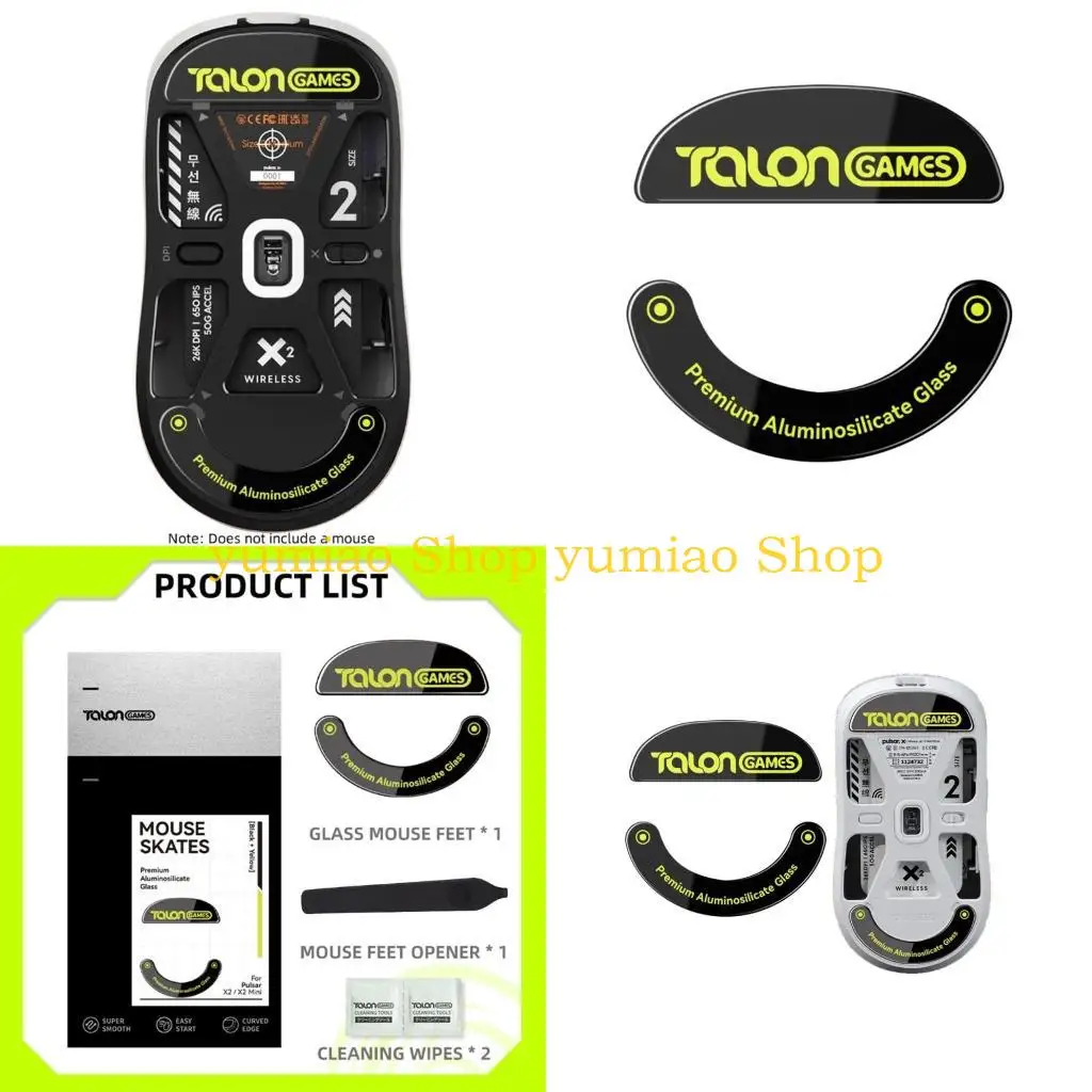 

587B 1Set TALONGAMES Glass Mouse Skates Stickers Mouse Feet Pad Glides Rounded Curved for Pulsar / Mini Mouse