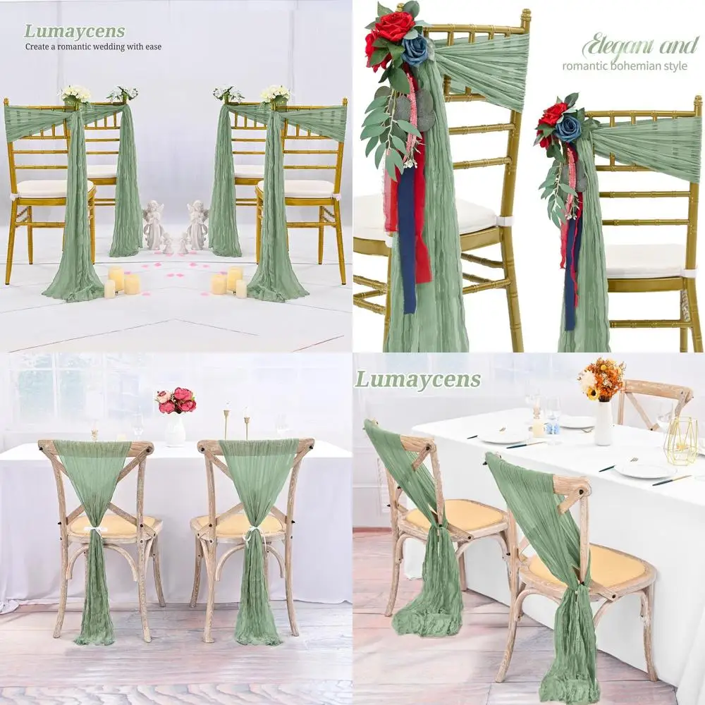 

Sage Green Cheesecloth Chair Sashes with Bows for Wedding Aisle and Party Banquet Chair Decorations