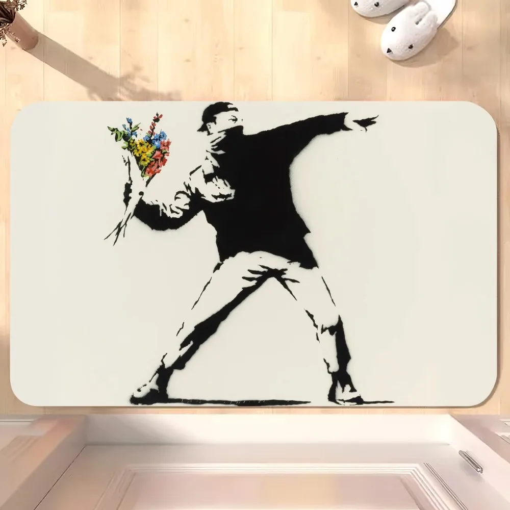 Graffiti Art Banksy D Floor Mat Bedroom Kitchen Door Bath House Super Absorbent Foot Non-slip