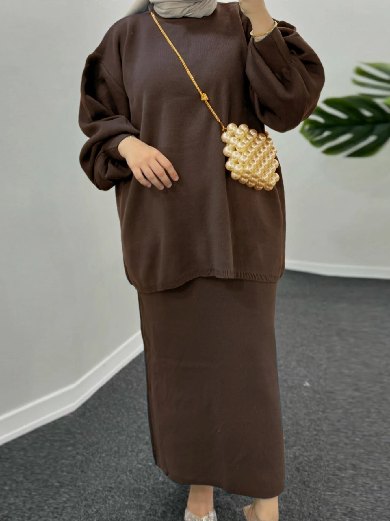 Women Knit Two Piece Set Muslim Top Sweater Skirts Autunm Winter Jumper Shirt Suits Ramadan Morocco Dubai Outfits Ensemble 2025