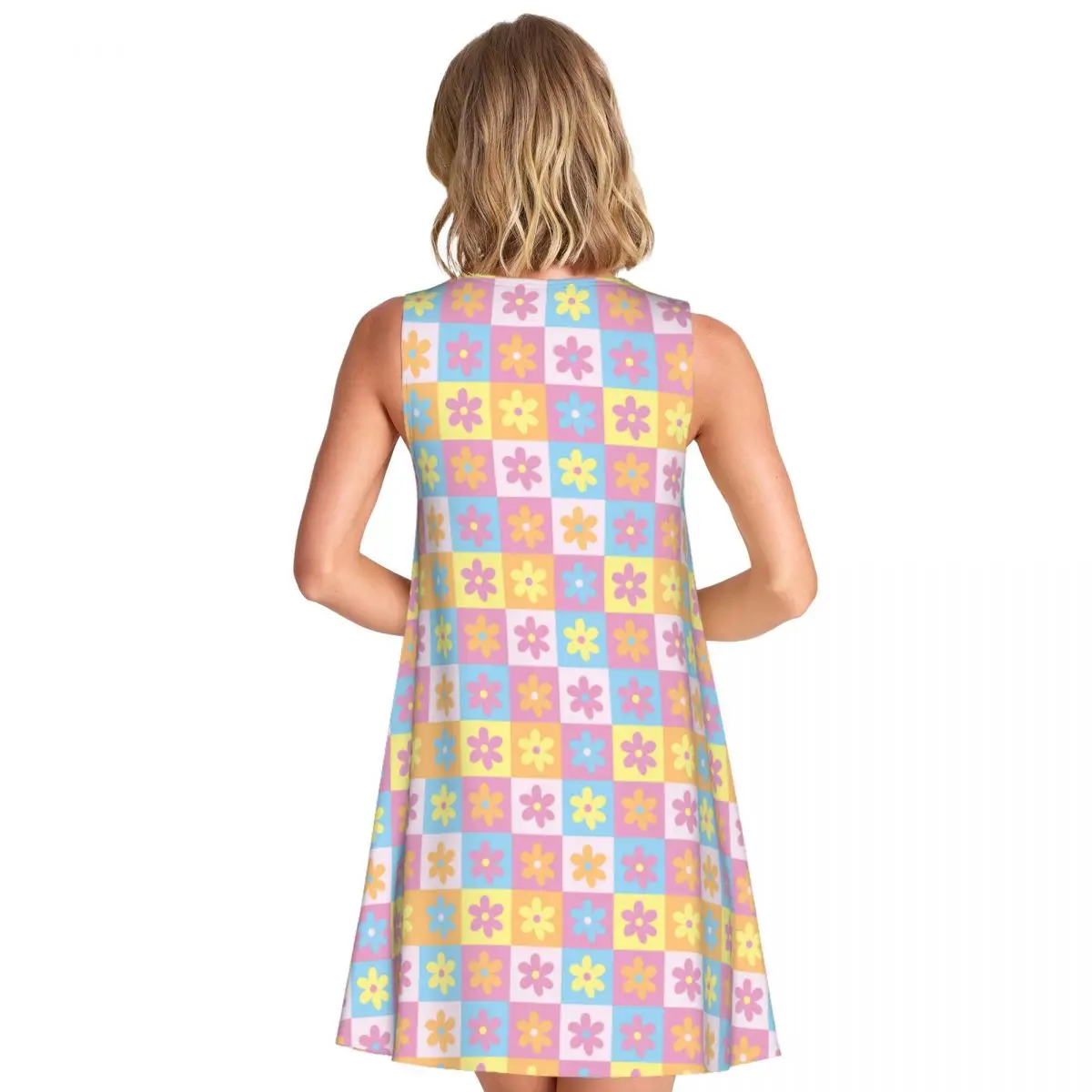 Aangepaste Y2K heldere lente patchwork minimalistisch bloemenpatroon moderne mouwloze jurk 3D print mouwloze strandjurken jurk