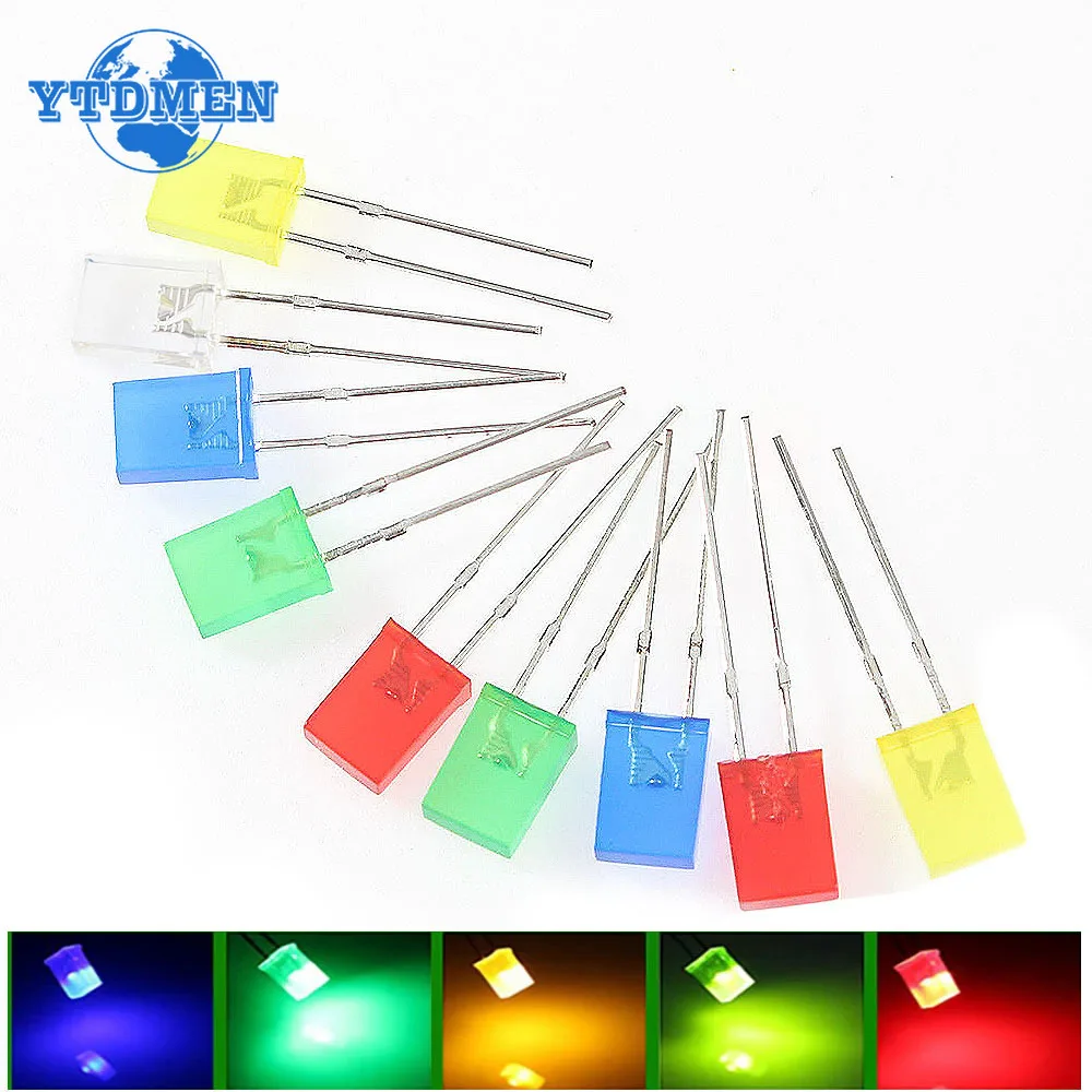 100/200 Stück LED-Leuchtdiode, 2 x 5 x 7 mm, quadratische LED-Diode, rot, gelb, grün, blau, weiß, Dioden für Heimwerker, elektronisch