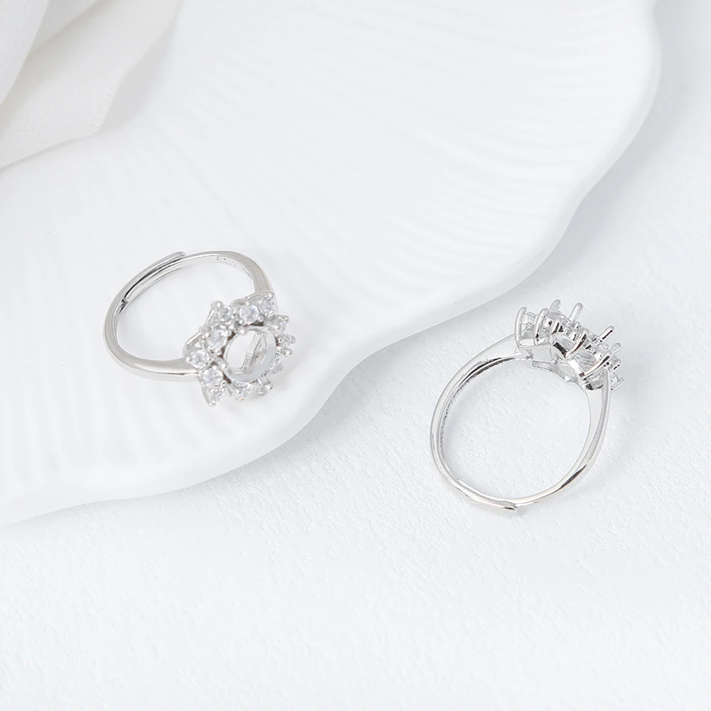 Ring Base Adjustable CZ Ring Base Blank for 8mm Round Cabochon Ring Mounting Setting DIY Jewelry Making Finger Rings Findings