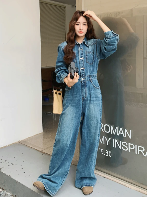 

Korean Design Sensation Ele Workwear Denim Overalls Women's Long Sve Long Pants Casual Sle Spring New Arrival
