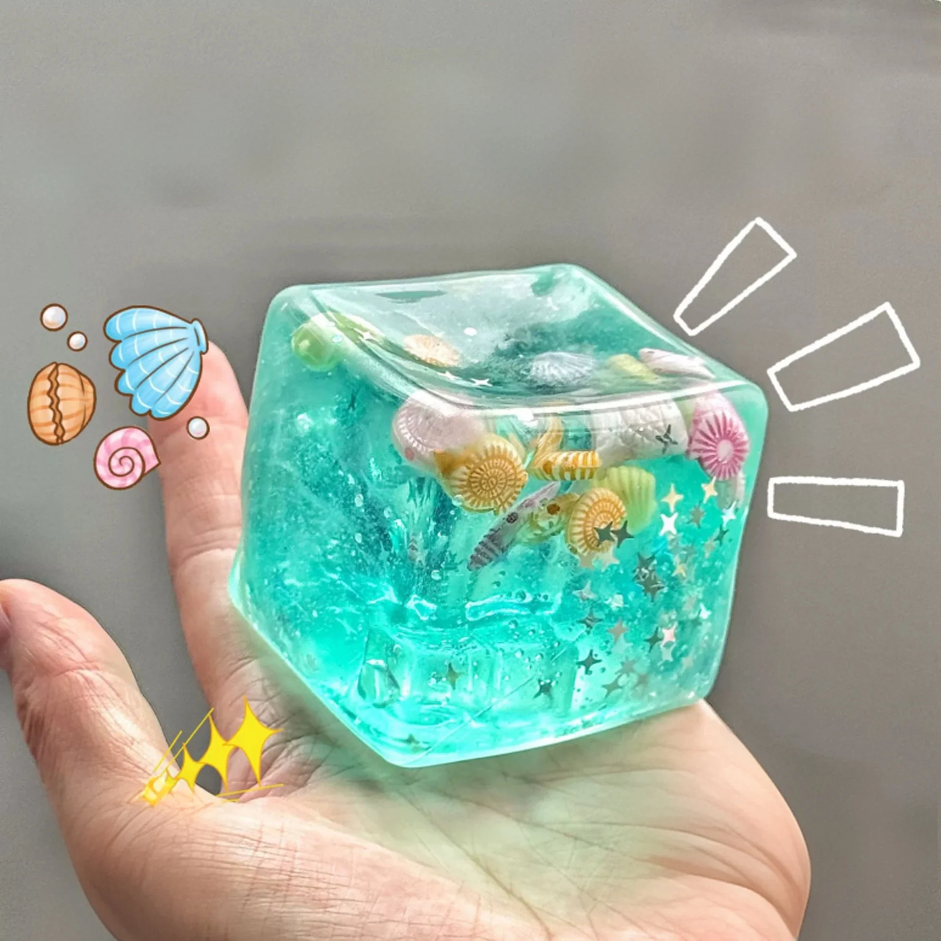 Squishy Ocean Cube Stress Relief Squeeze Toys Ocean Sensory Fidget Toys Slow Rising Soft Maltose Ball Fidget Toys Adults