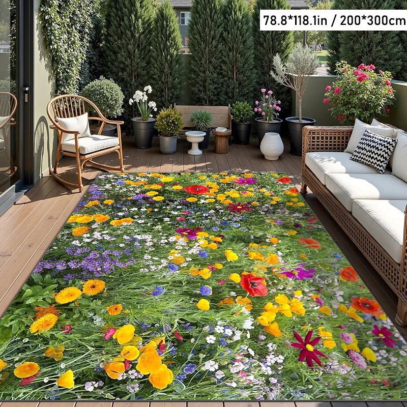 1pc Elegant Floral Pattern Area Rug, Washable, Indoor & Outdoor Use, Perfect for Courtyard Balcony Garden Camping RV Home