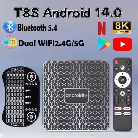Android TV Box T8S Android 14 Dual Wifi 2.4G&amp;5G Google Voice Ram 4GB 8GB Rom 64GB 128GB Media player 3D 8K Video 4K Set Top Box