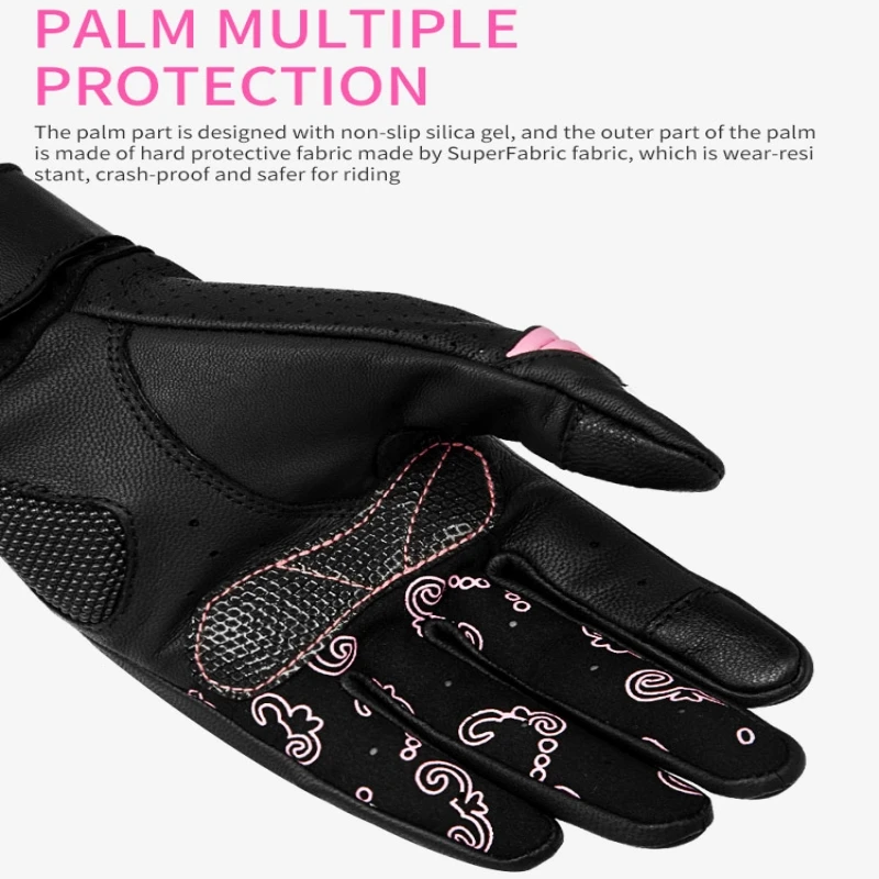 SFK Women's Motorcycle Gloves Full Finger Summer Breathable Real Goat Leather Non-slip Wear-resistant Riding Protective Gears
