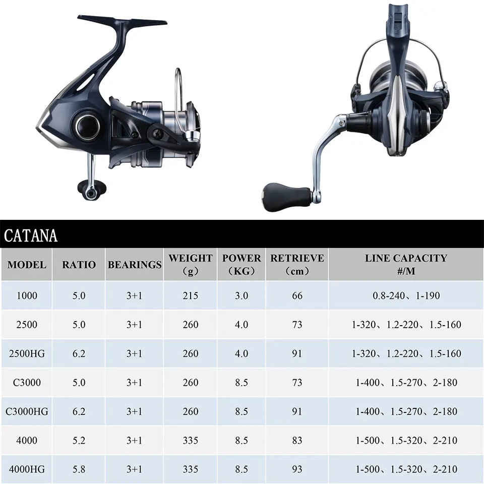 Wirująca szpula wędkarska SHIMANO CATANA 3 + 1BB metalowa szpula G-bezpłatny system zarządzania korpusem i linią napędową