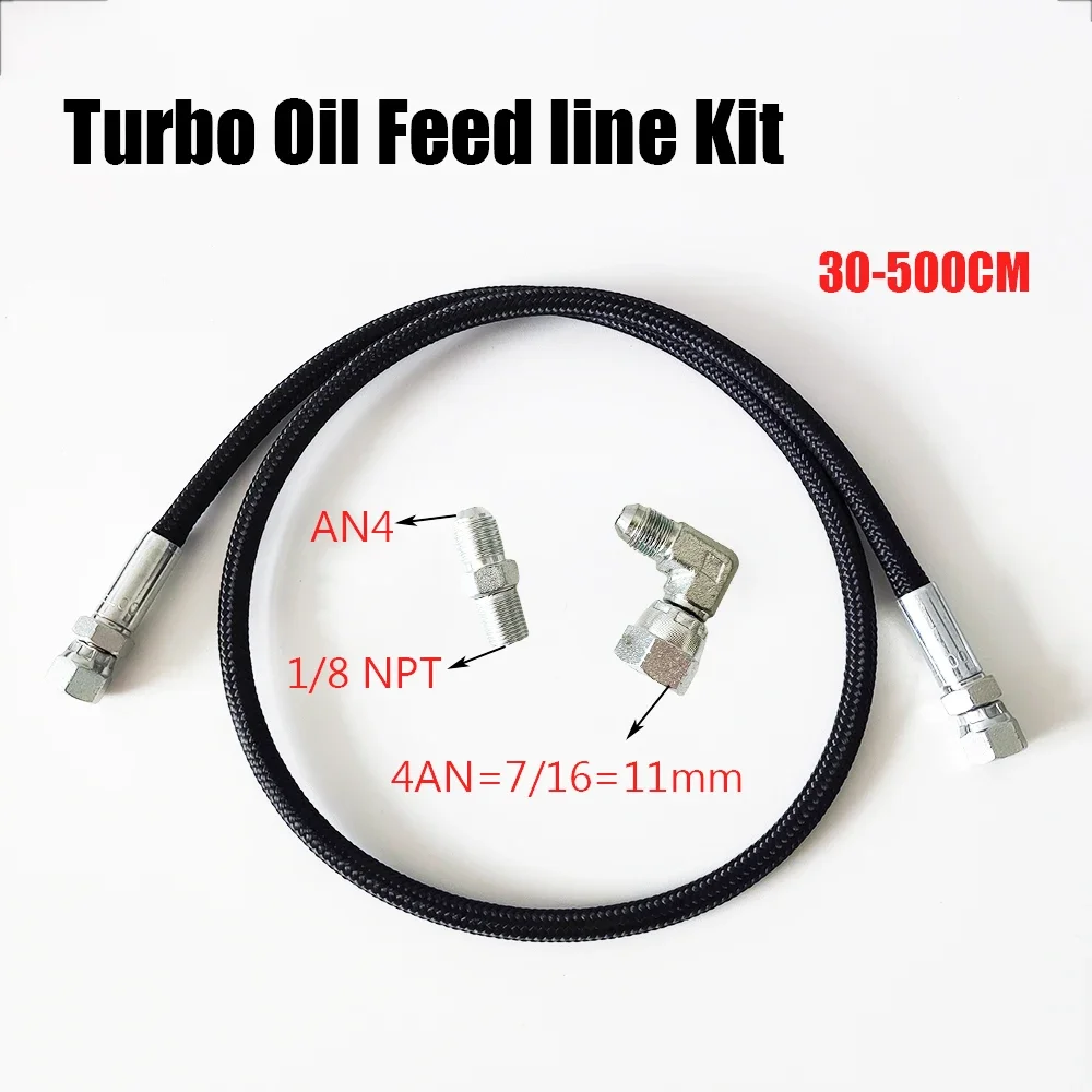 

4AN Turbo Oil Feed Line 30-500CM Nylon weaving 90 Degree Straight Hose End Pressure Remote Turbocharger Sensor Turbo Feed Line