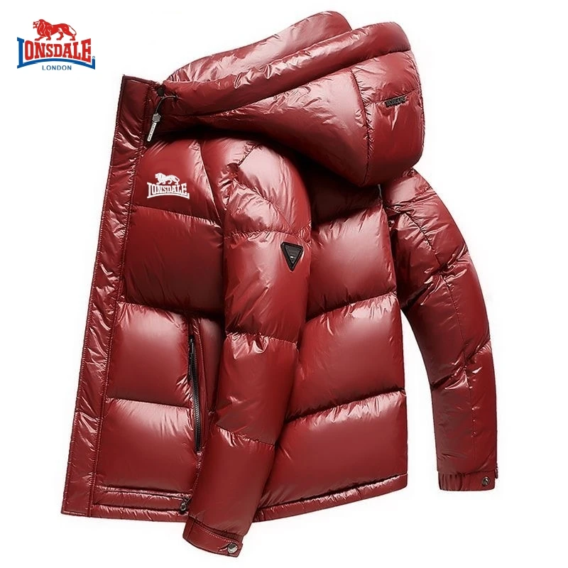 

LONSDALE new men's high-quality glossy hooded warm duck down down jacket for autumn and winter, anti freezing and windproof jack