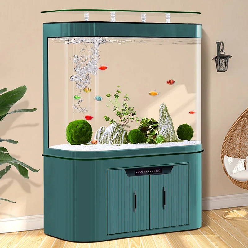 

Fish Tank Aquarium Modern Light Luxury Bottom Filter Living Room Lazy Ecological Change Water Fish Globe with Base Cabinet