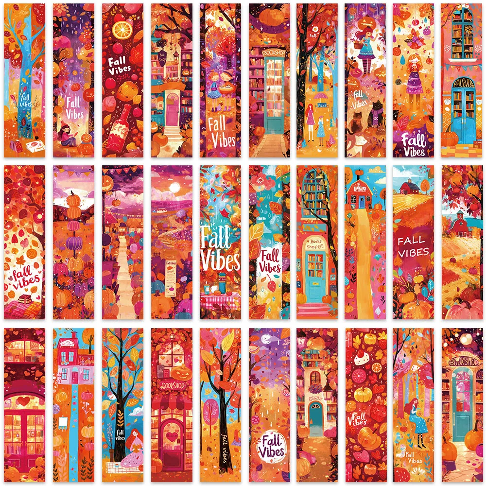 30pcs Colorful Cute Cartoon Fall Vibes Landscape Paper Bookmark DIY Library Book Club Page Marking Students Readers Gift